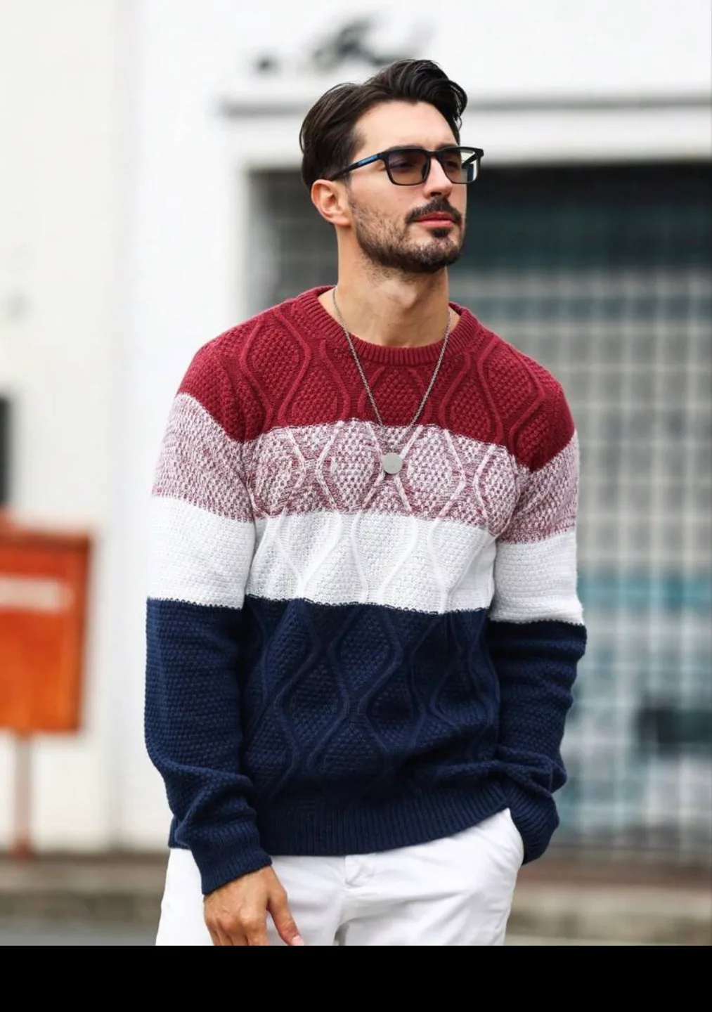 Striped Knit Sweater - Red, White & Blue thumbnail