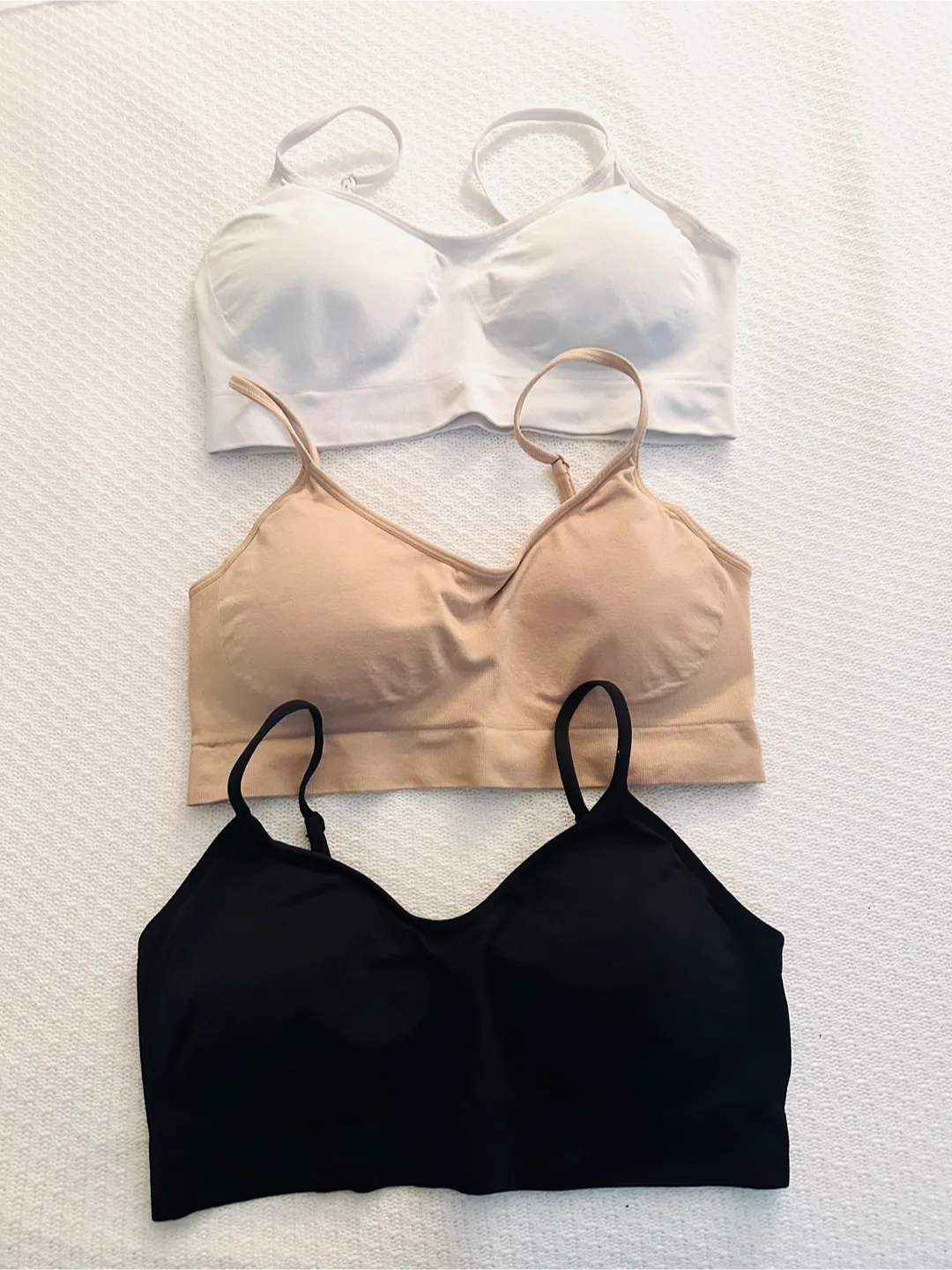 3 Bralettes/ support bras - White, Nude, Black - Size Small image indicator(2)
