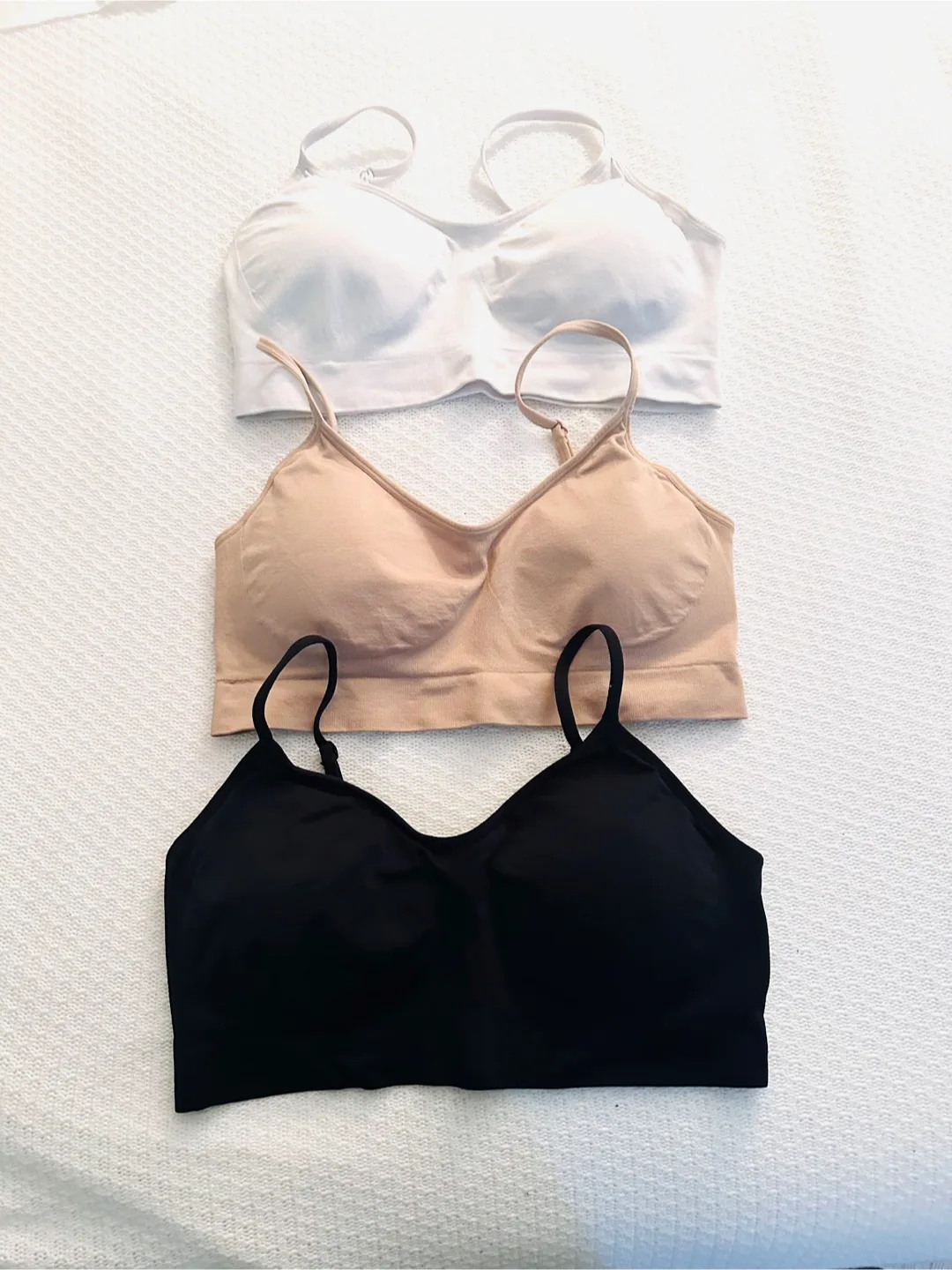 3 Bralettes/ support bras - White, Nude, Black - Size Small thumbnail