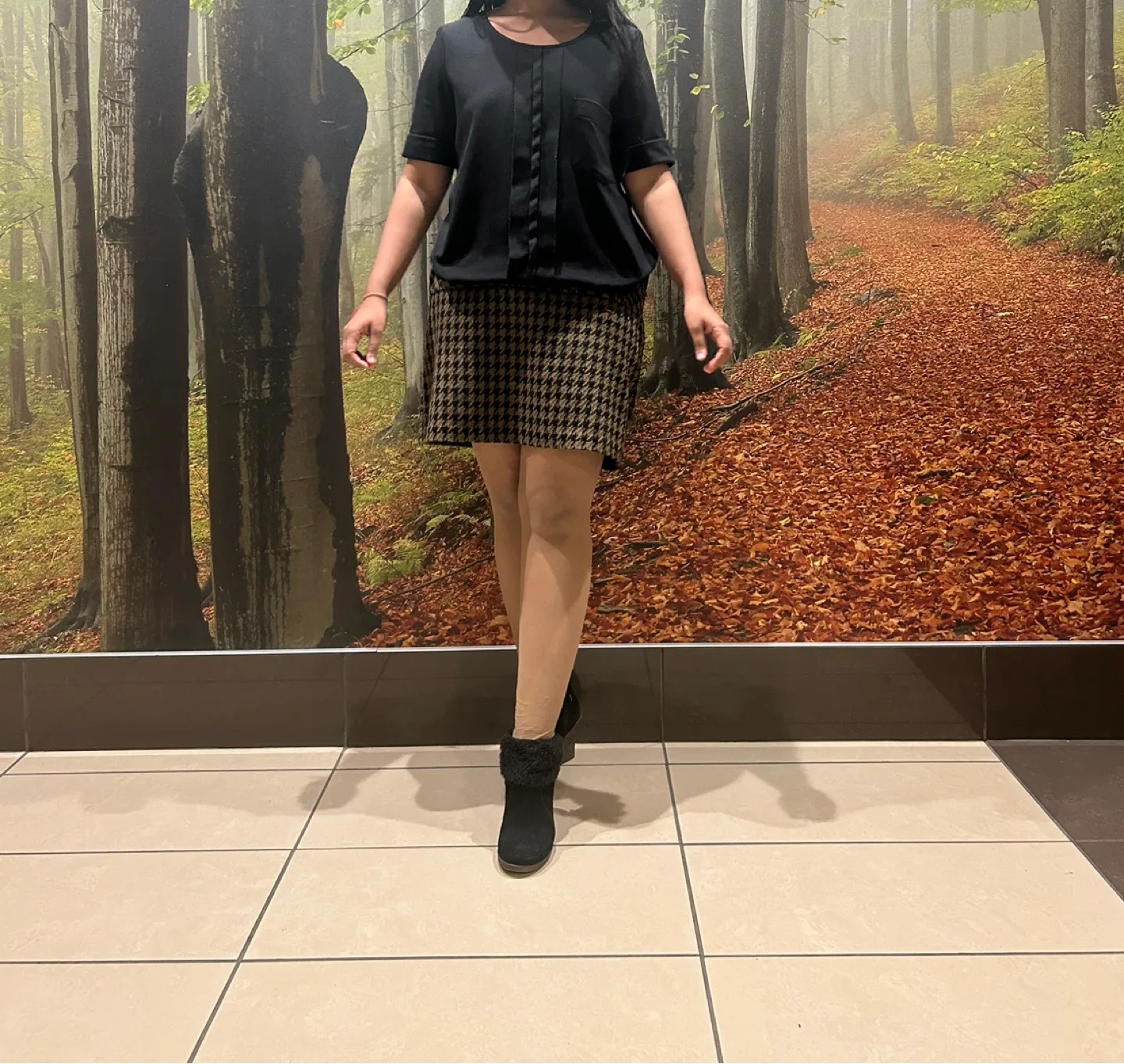 Black Blouse and Houndstooth Skirt Set thumbnail