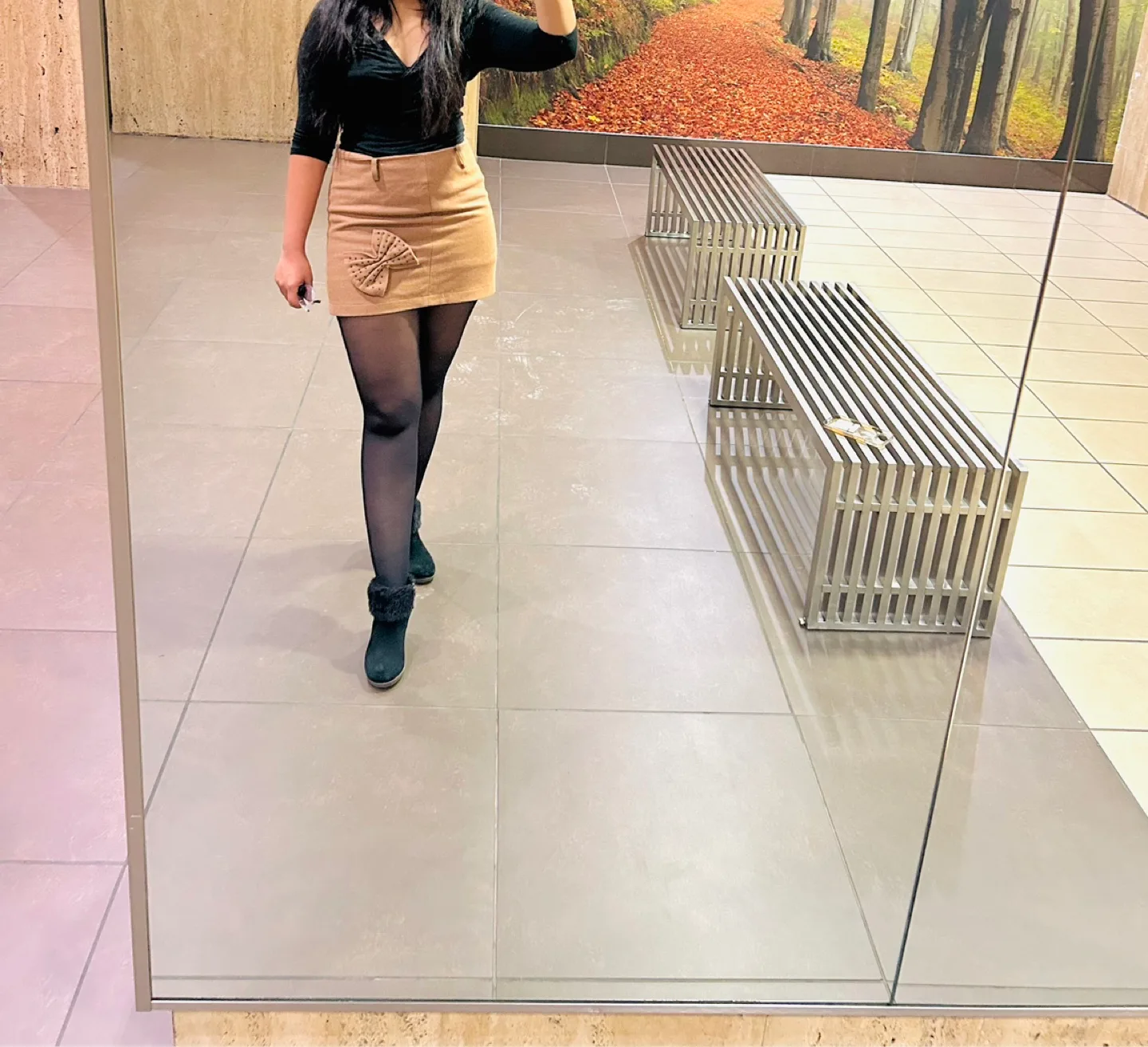 Tan Mini Skirt with Bow Detail thumbnail