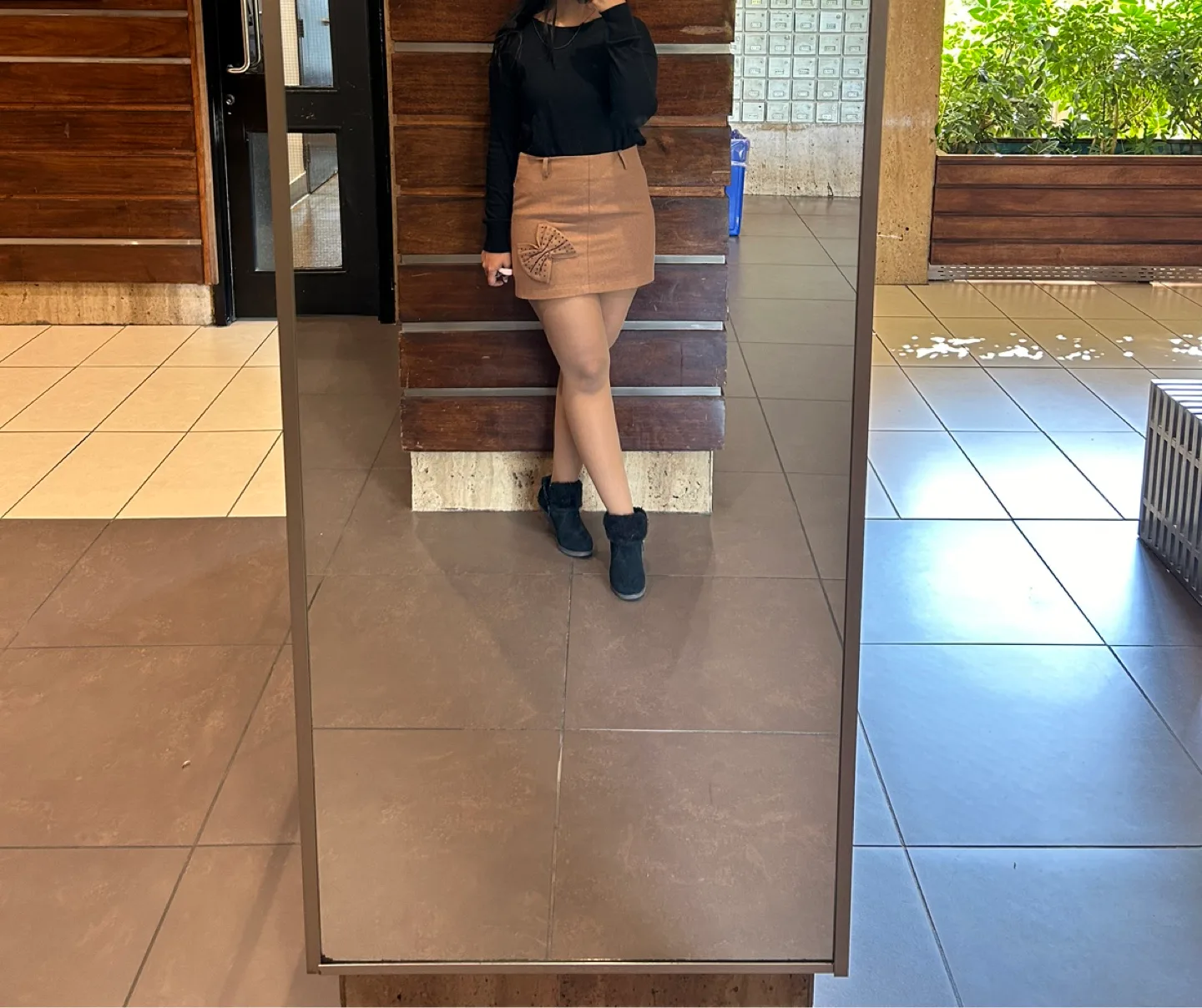 Tan Mini Skirt with Bow Detail image indicator(3)