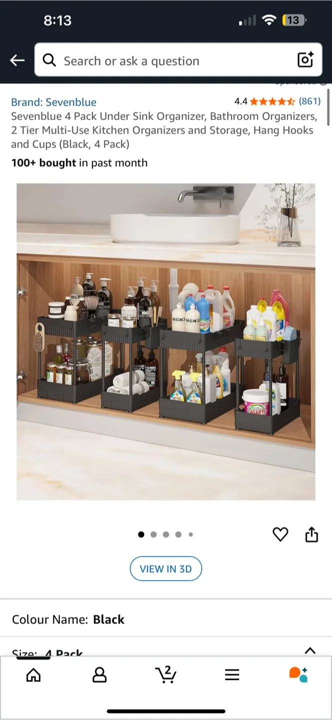 Sevenblue 4-Pack Under Sink Organizer - Black thumbnail