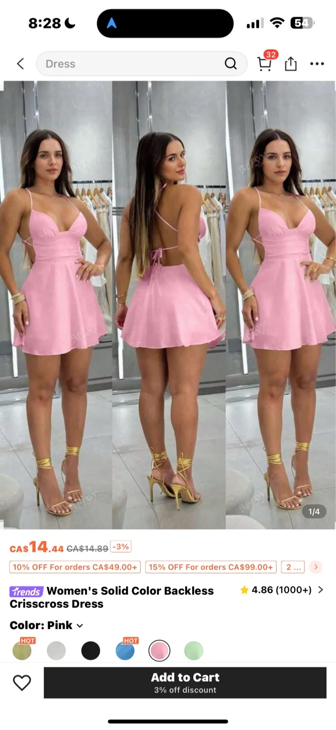 Trends Women's Pink Crisscross Dress thumbnail