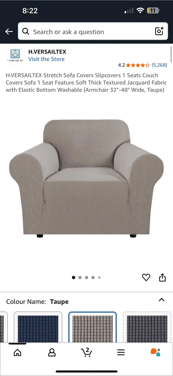 H.VERSAILTEX Taupe Armchair Stretch Furniture Cover thumbnail