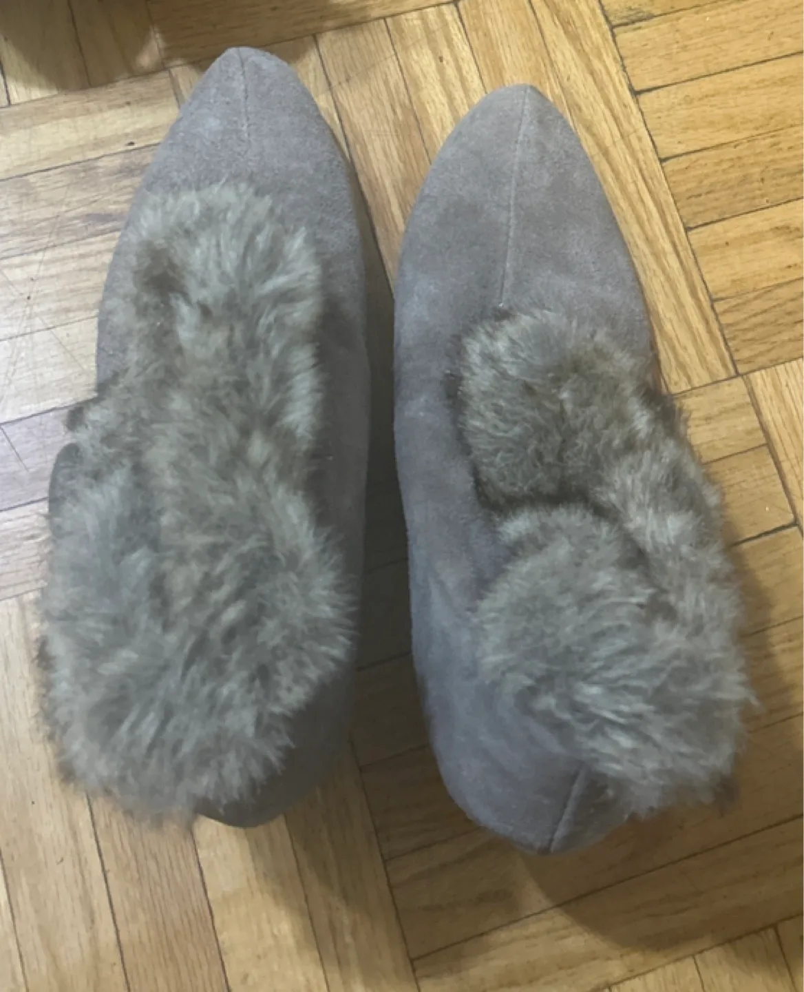 Grey Suede Ankle Boots with Fur Trim thumbnail