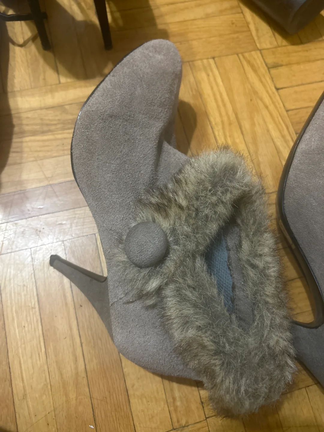 Grey Suede Ankle Boots with Fur Trim image indicator(2)