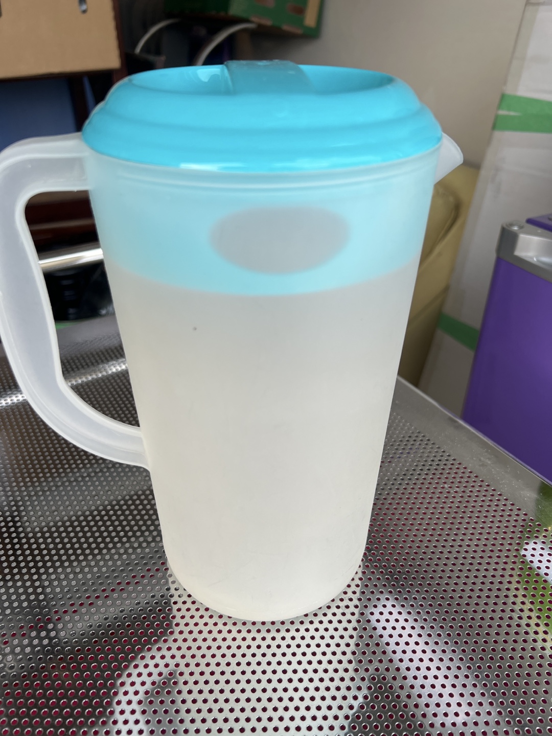 Plastic Pitcher with Blue Lid