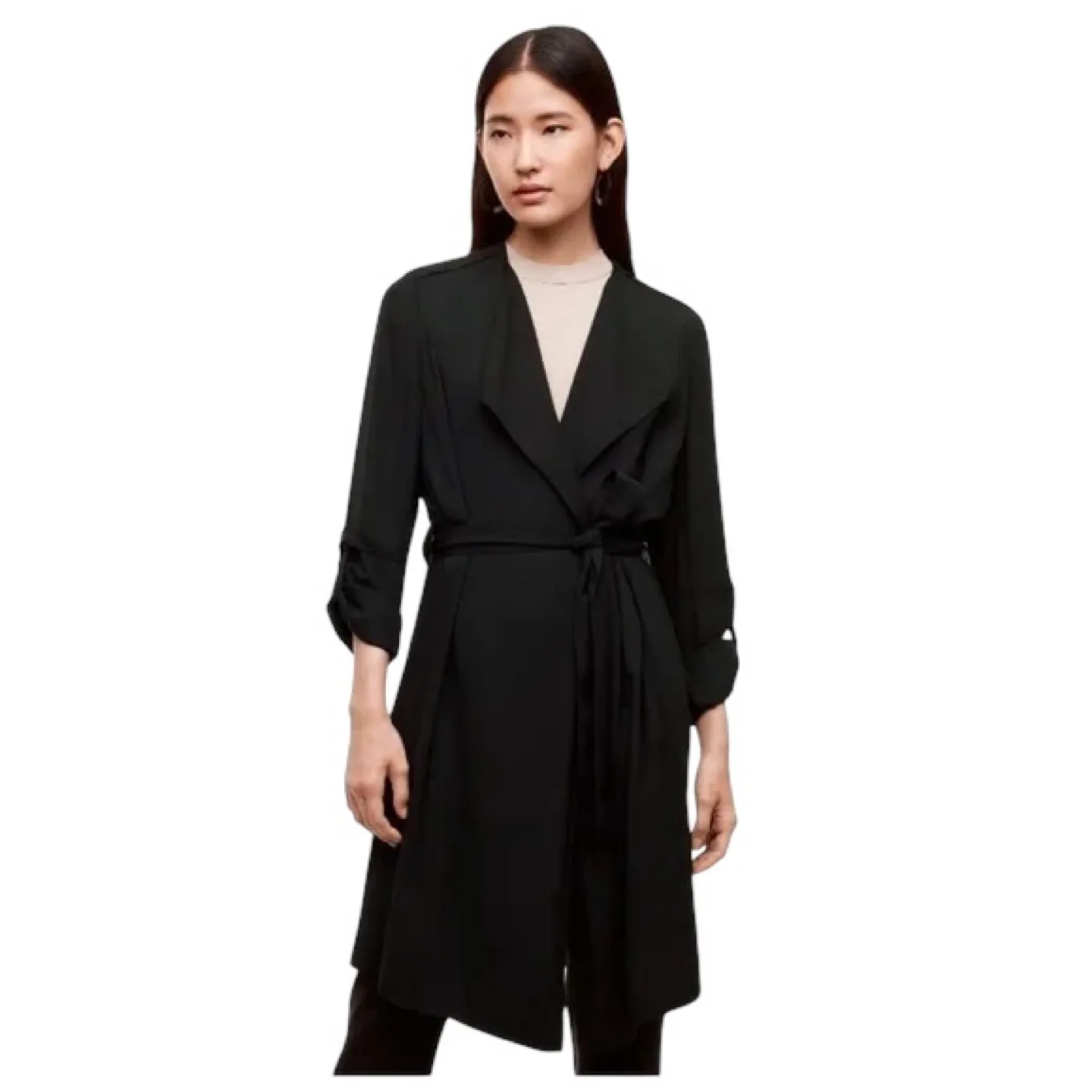 Aritzia Babaton Black Quincey Flowy Belted Blazer Jacket Sz S thumbnail