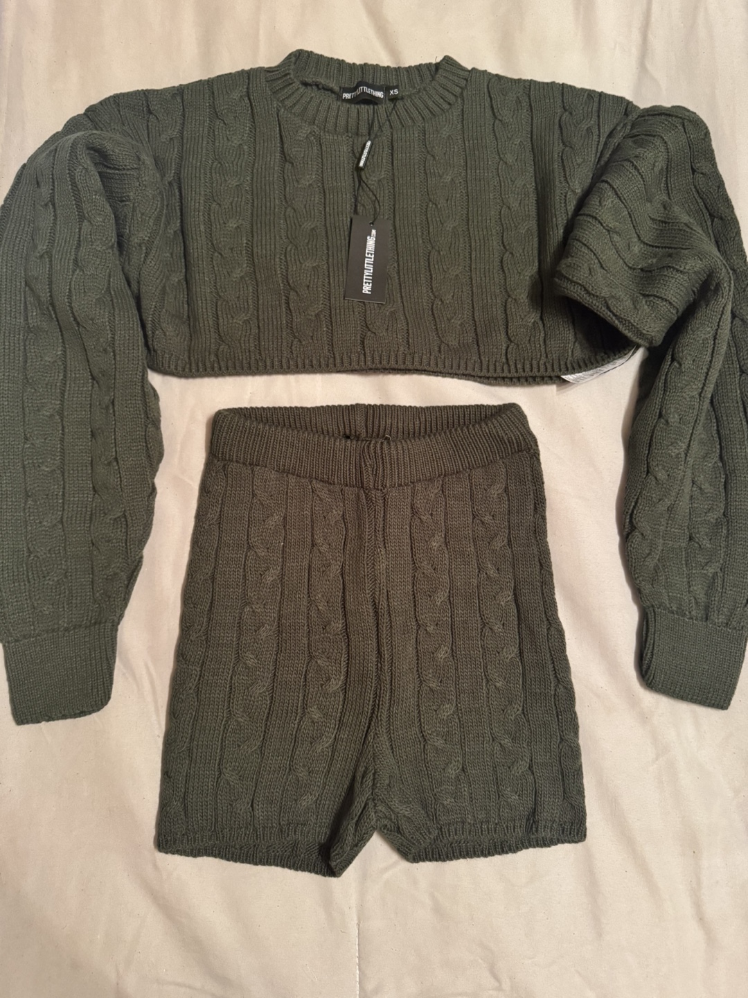 PrettyLittleThing Knit Set - XS - Olive Green