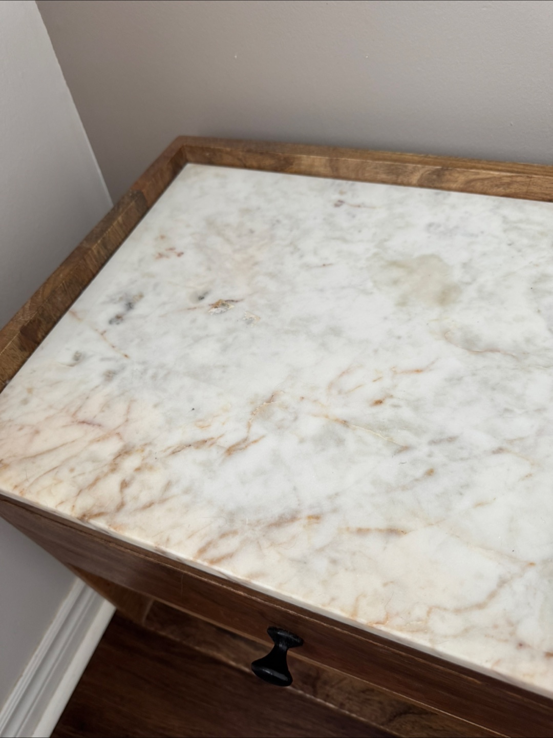 Wood Nightstand with Marble Top - photo 2