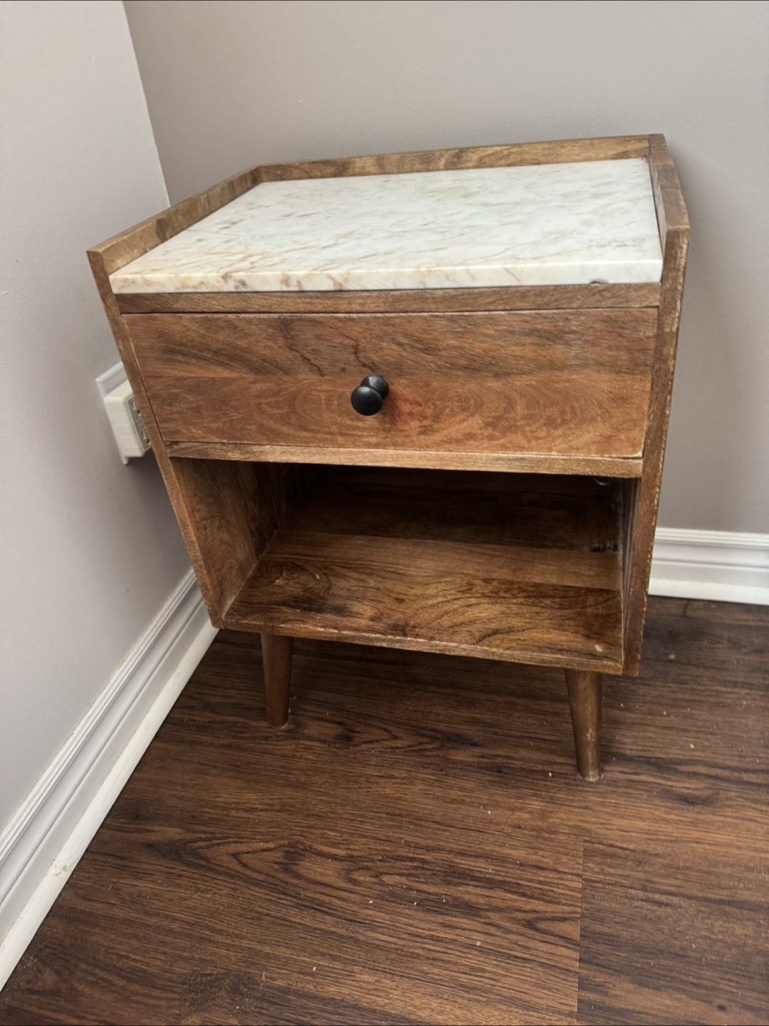 Wood Nightstand with Marble Top