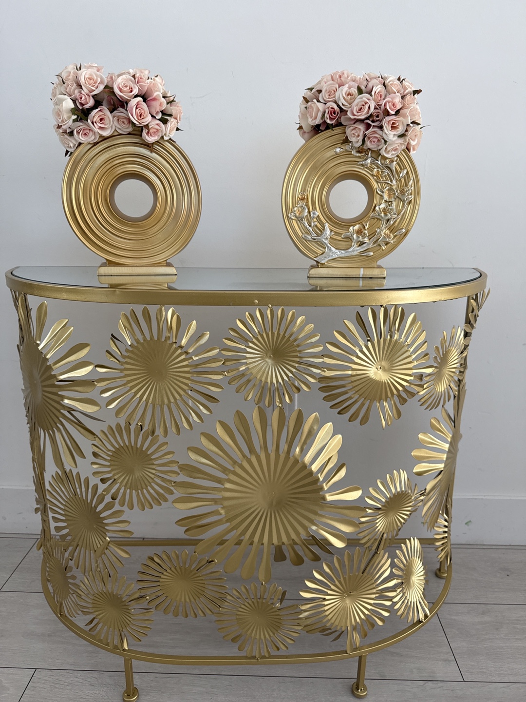 Gold Floral Console Table - photo 2