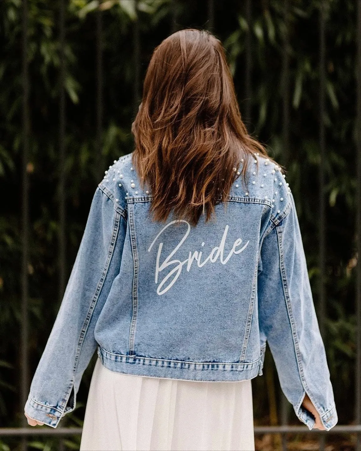 Denim Jacket with Pearls, Size S thumbnail