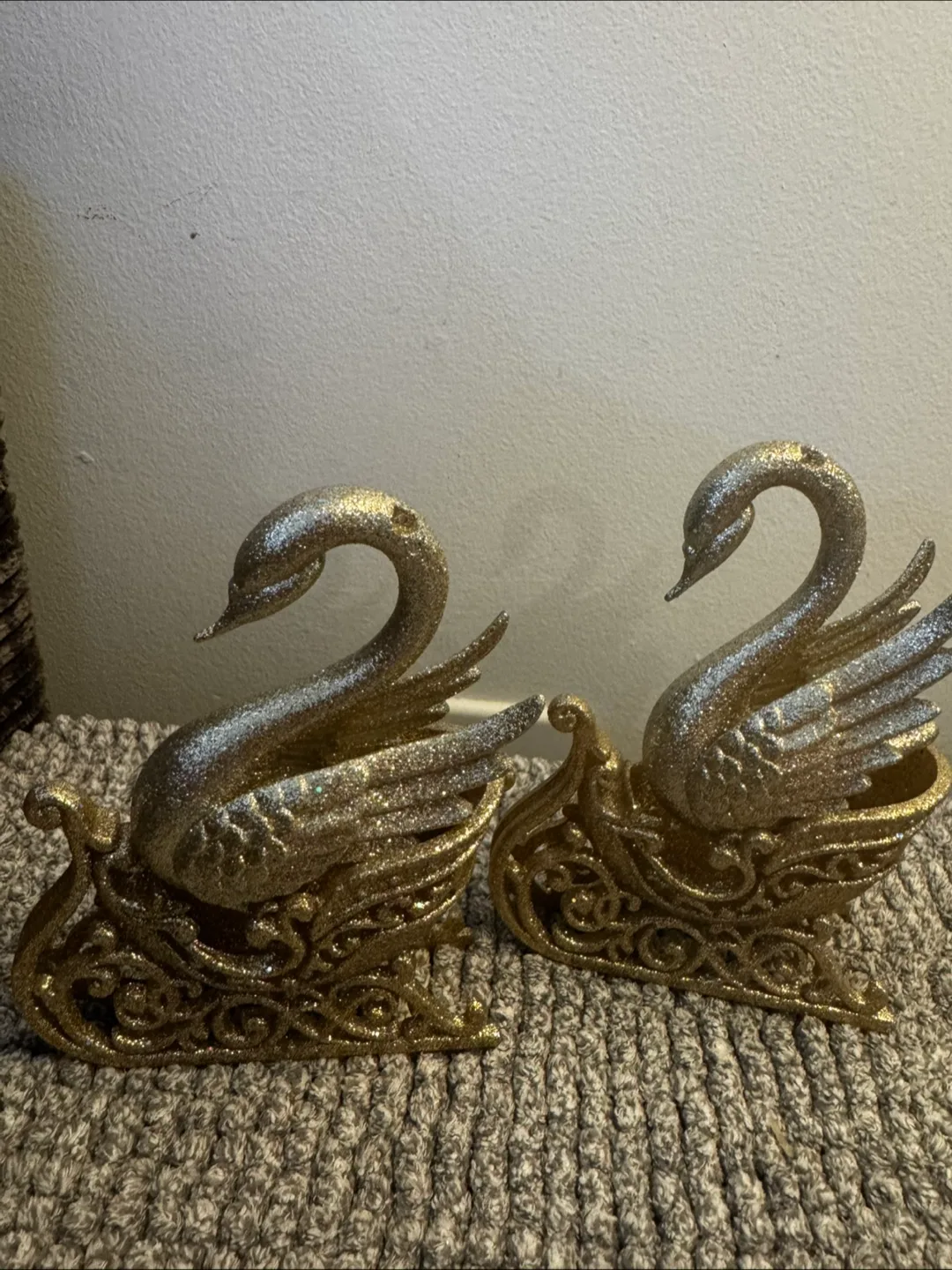 Swan & Sleigh Gold Glittery Ornaments thumbnail