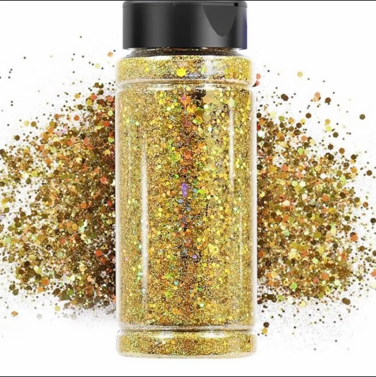 Holographic chunky cyan Gold Glitter Jar thumbnail