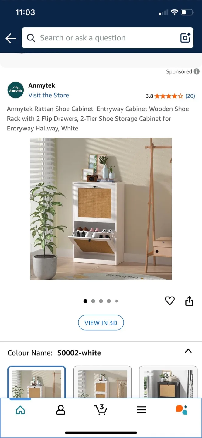 Rattan Shoe Cabinet - White thumbnail