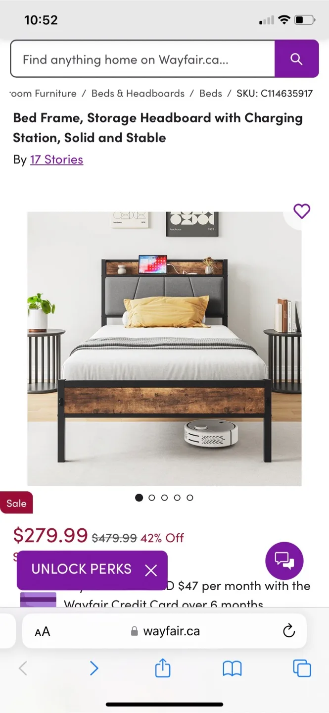 Twin Bed Frame with headboard and charging station thumbnail