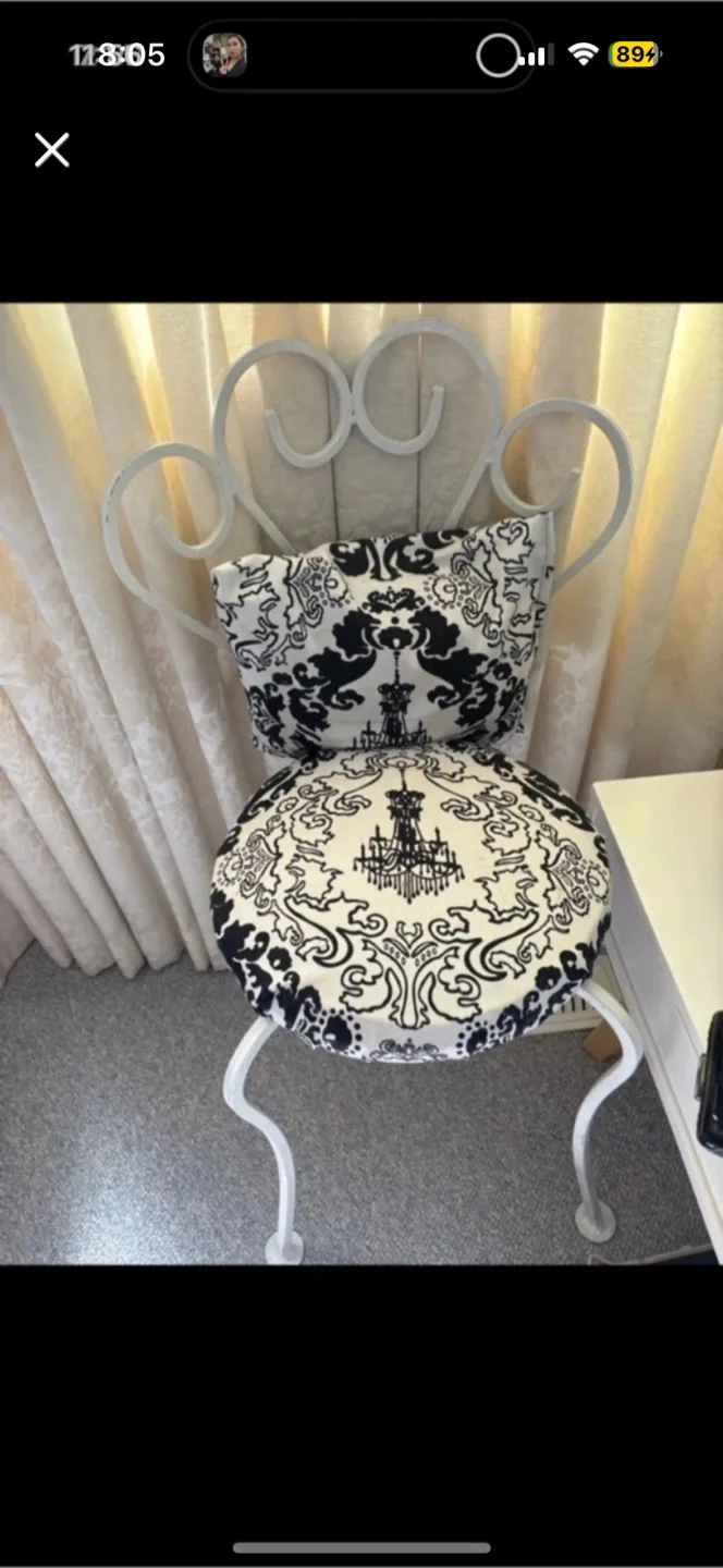 White Metal Chair with Black & White Cushion thumbnail
