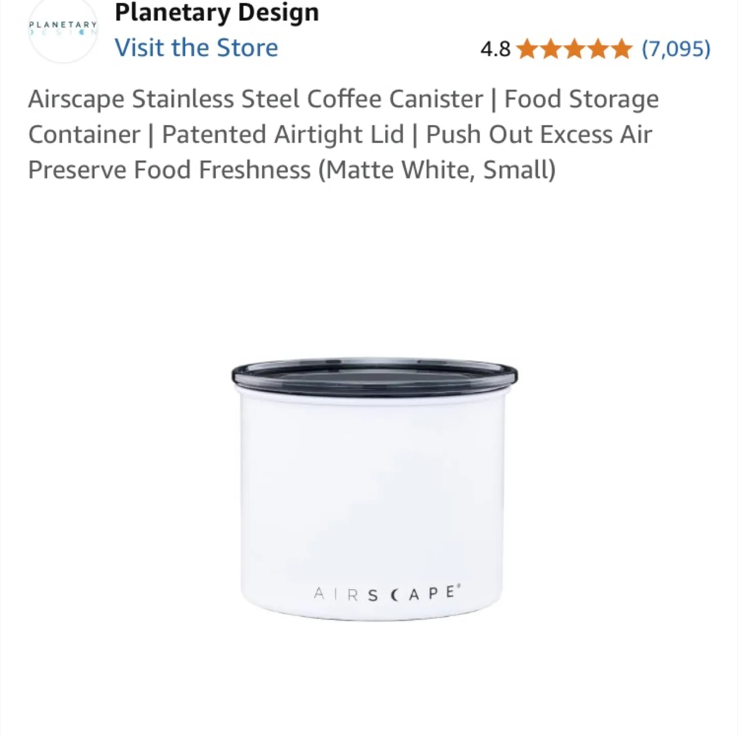 Airscape Small Stainless Steel Coffee Canister - Matte White image indicator(6)