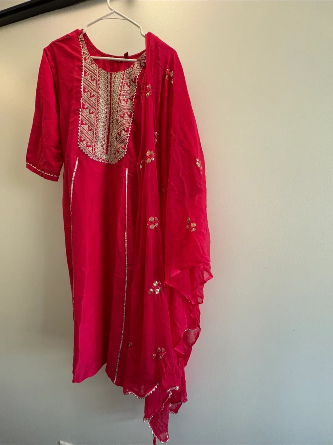 Red Embroidered Kurti Set thumbnail