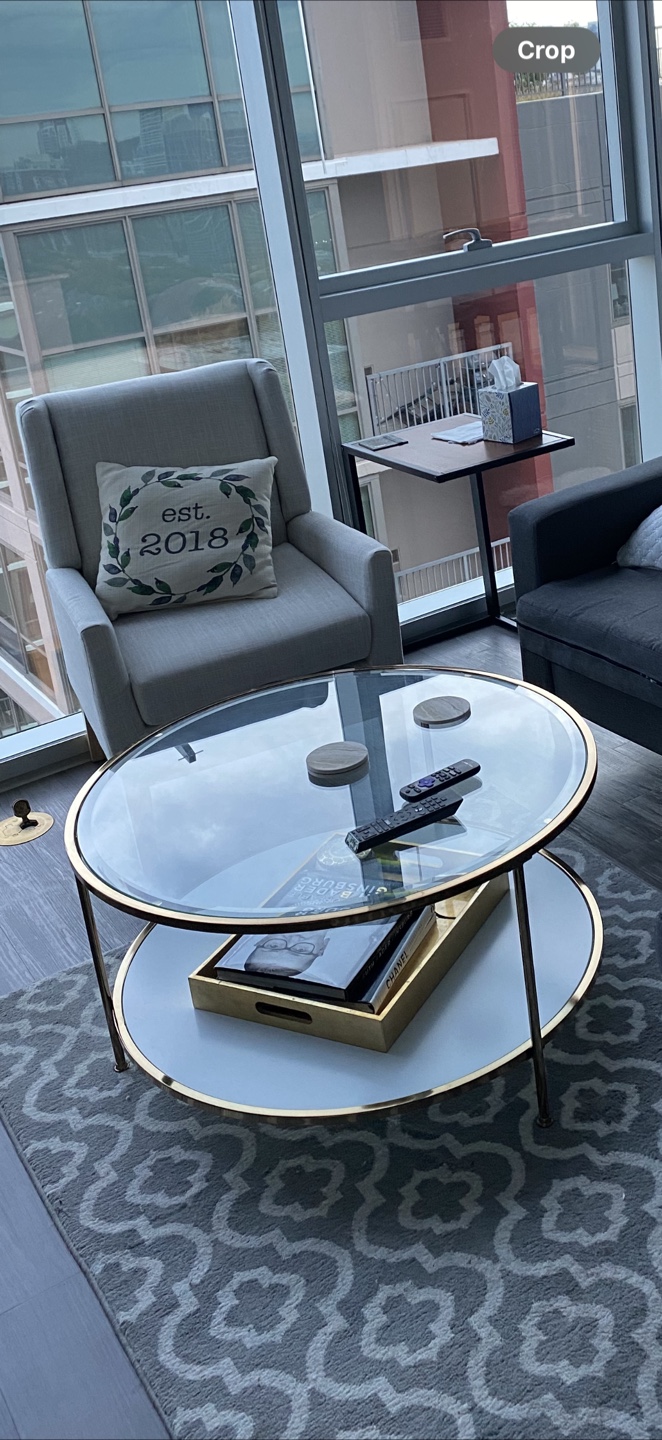 Wayfair glass table white bottom gold trim - link in description