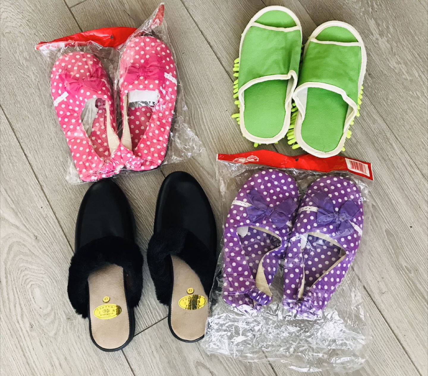 Assorted Slippers - Pink, Green, Black, Purple - Size 43
