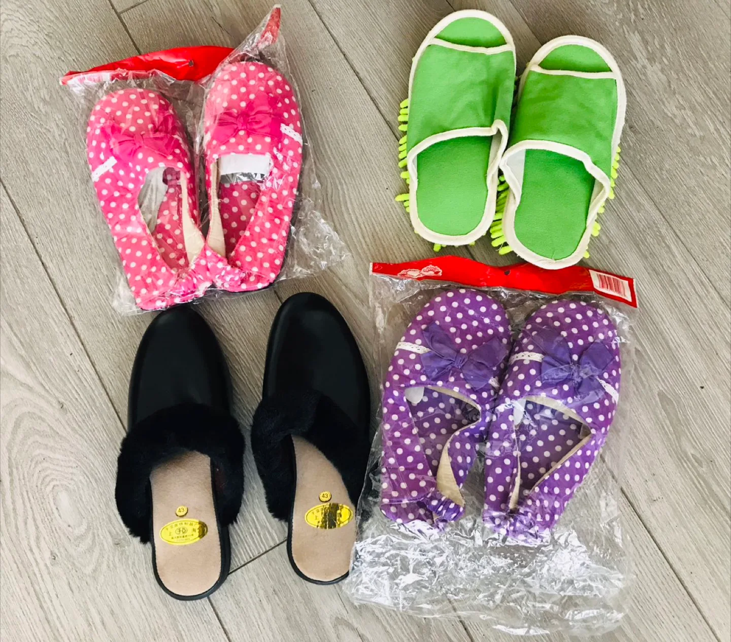 Assorted Slippers - Pink, Green, Black, Purple - Size 43 thumbnail