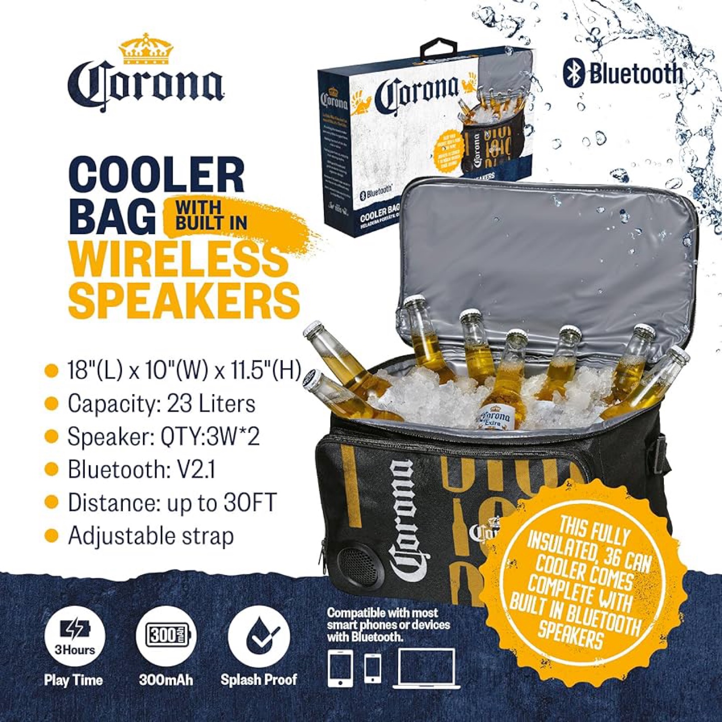 Corona Cooler Bag with Wireless Speakers - New