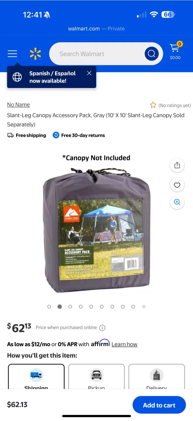 No Name Slant-Leg Canopy Accessory Pack, Gray 10' x 10' thumbnail