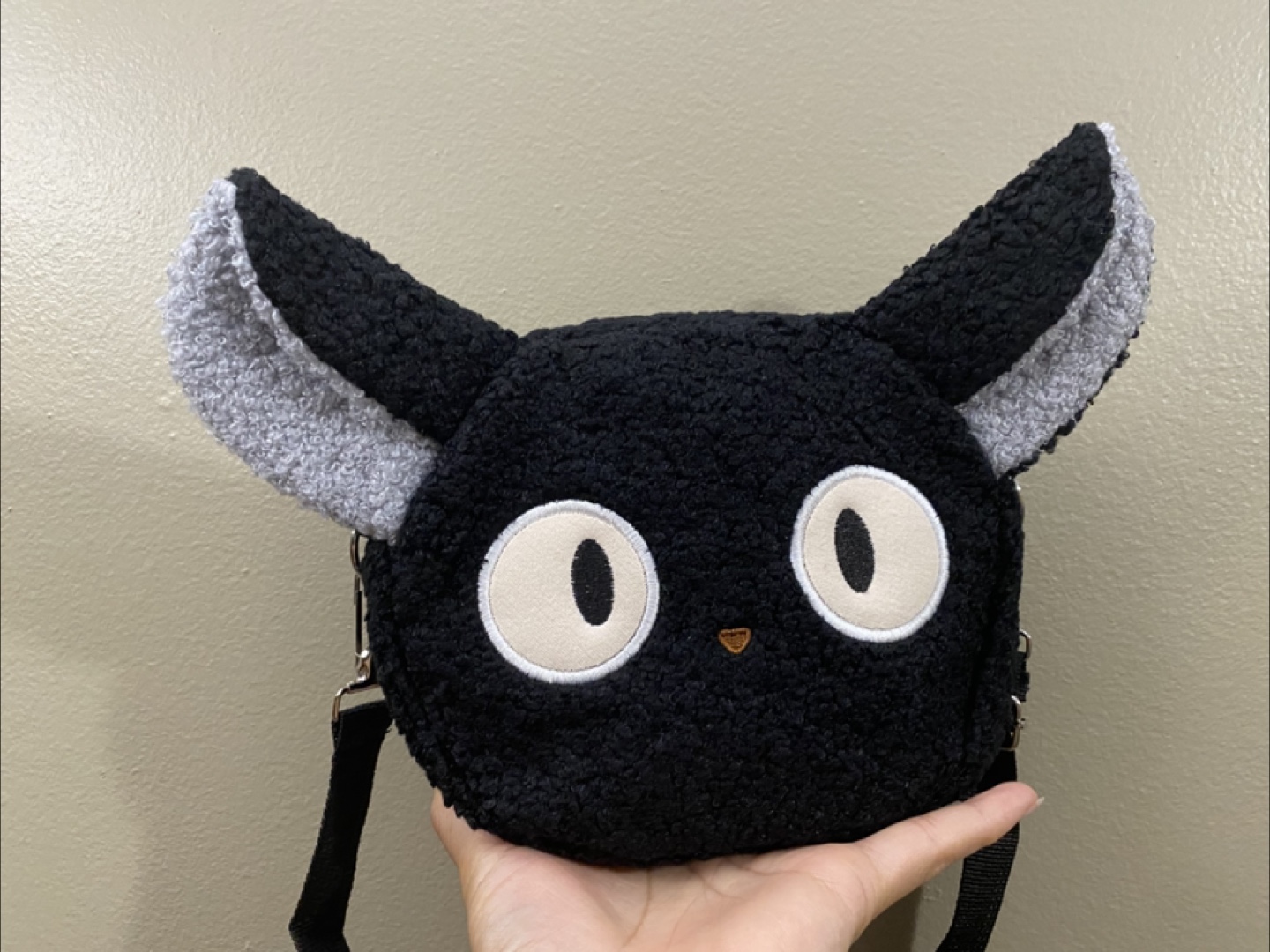 Black cat plush purse crossbody bag