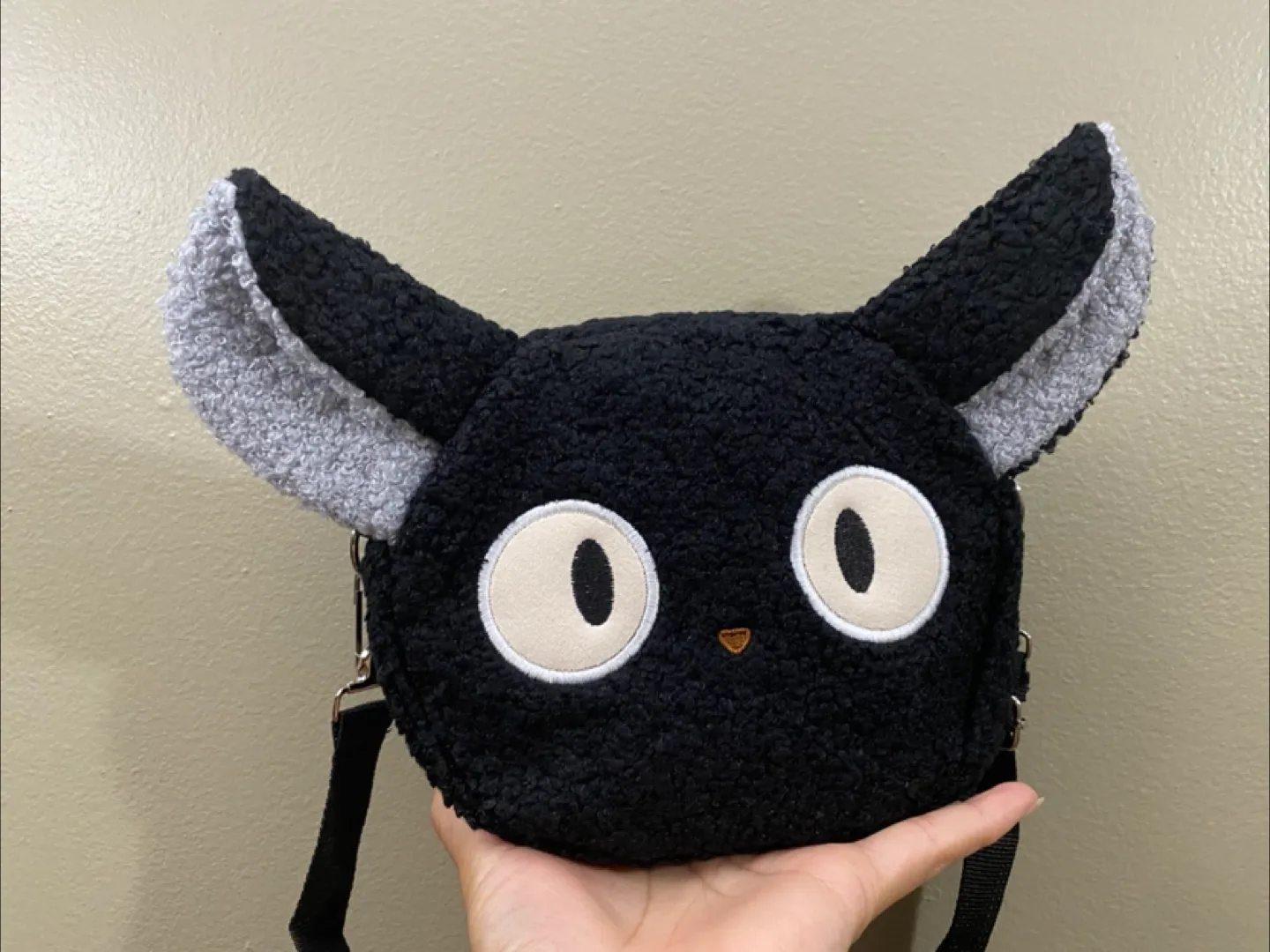 Black cat plush purse crossbody bag thumbnail