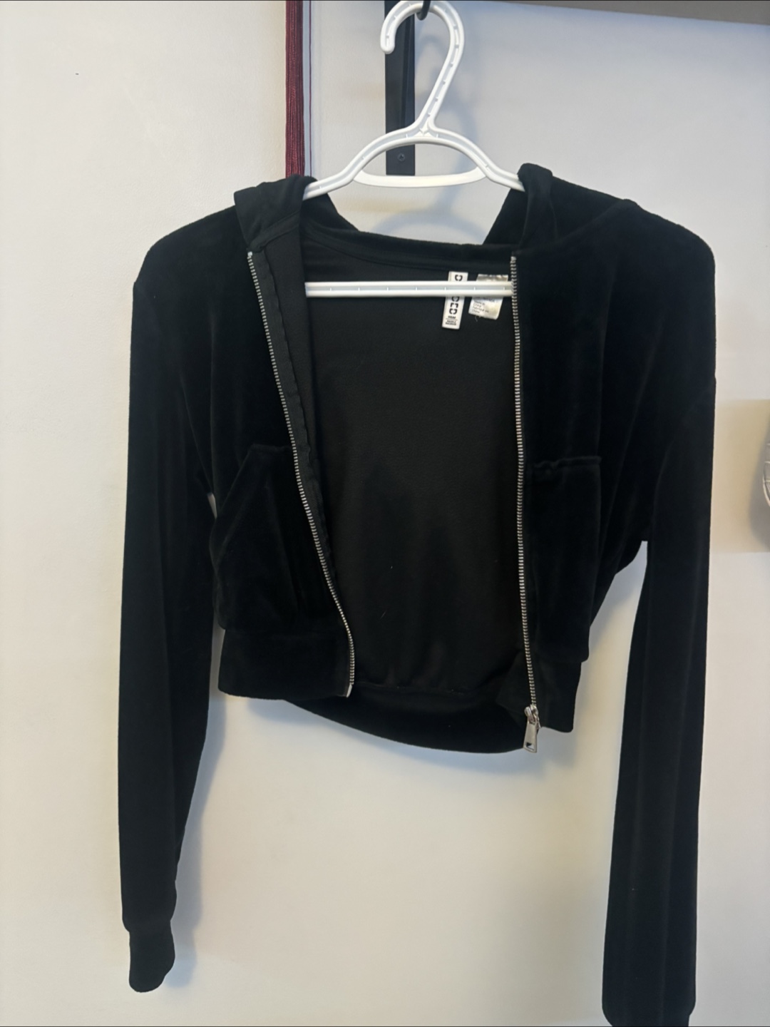 H&M Black Velour Cropped Hoodie