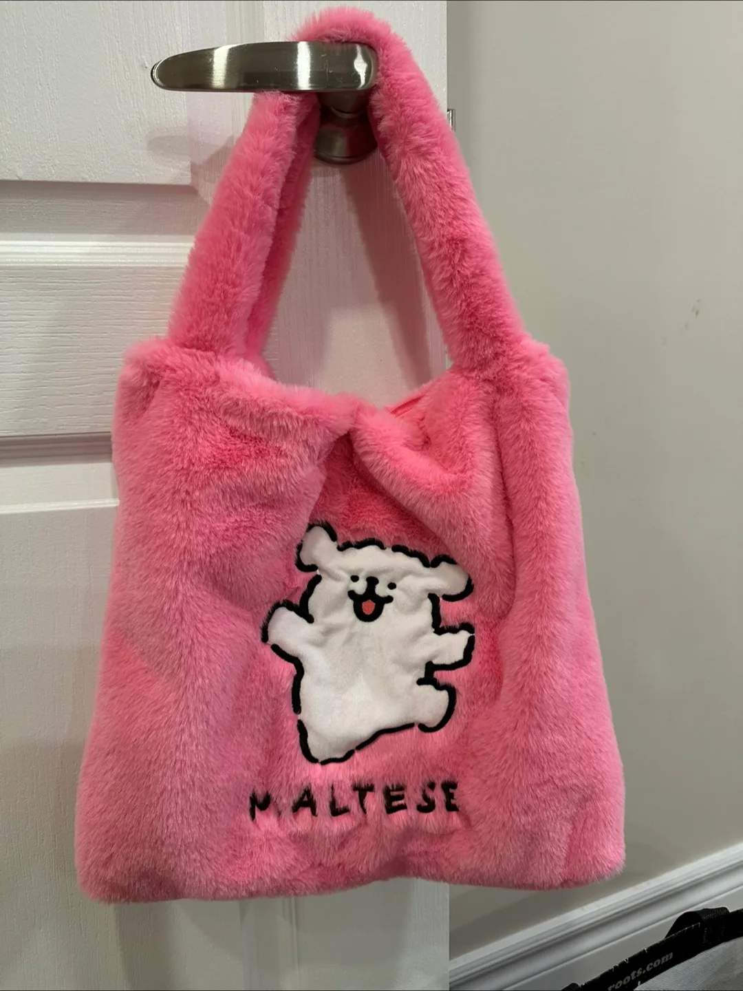 Pink Maltese Dog Faux Fur Bag thumbnail