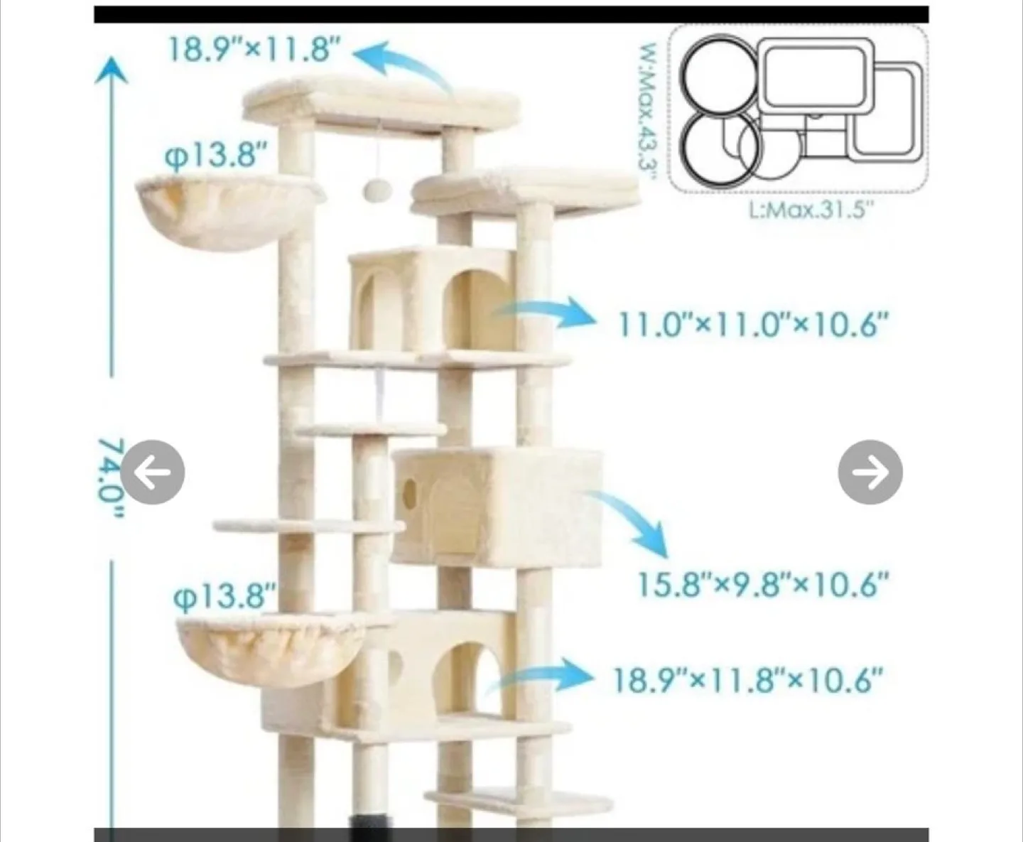 Cat Tree with Scratching Post, 74" Height thumbnail