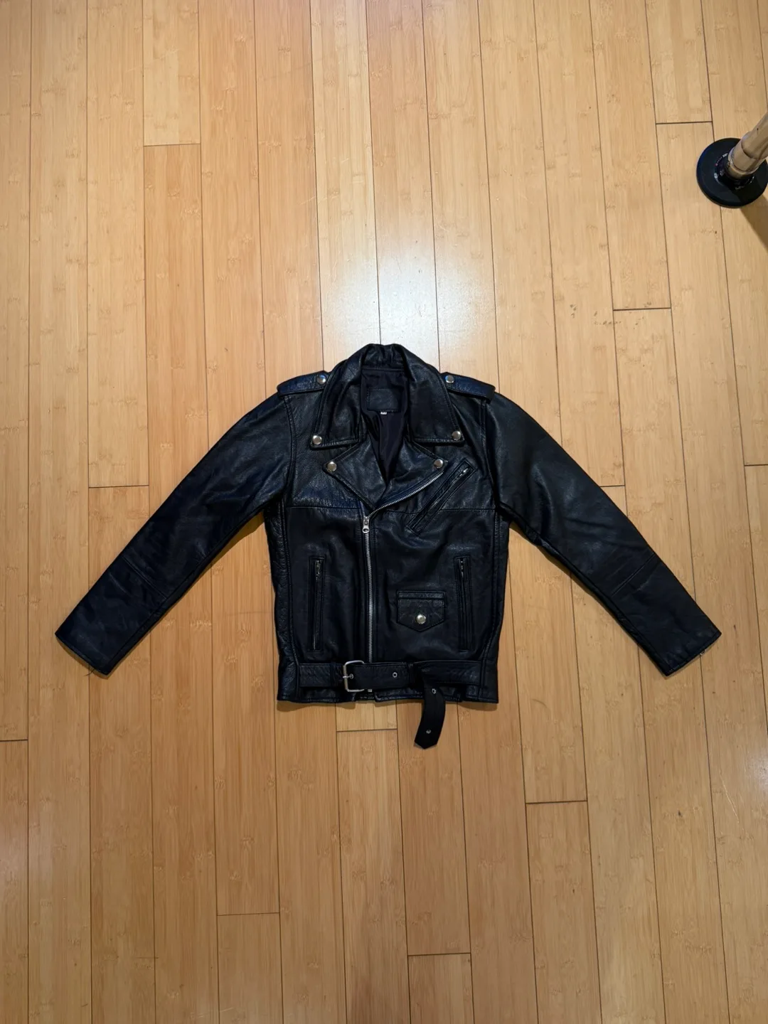 Black Leather Women’s Motorcycle Jacket - Size 34 thumbnail