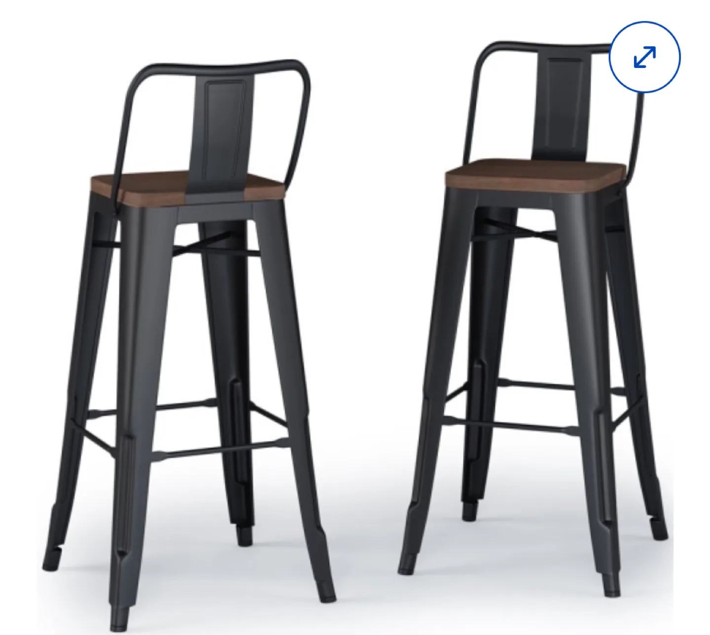 Set of 2 Metal Bar Stools with Wood Seat thumbnail