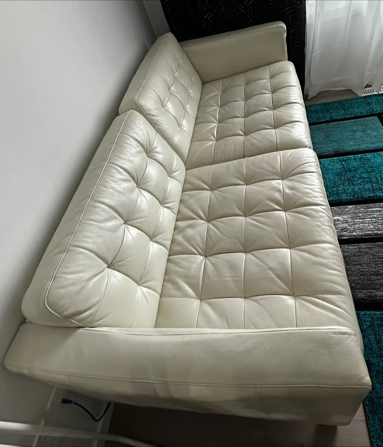 White Leather Tufted Sofa