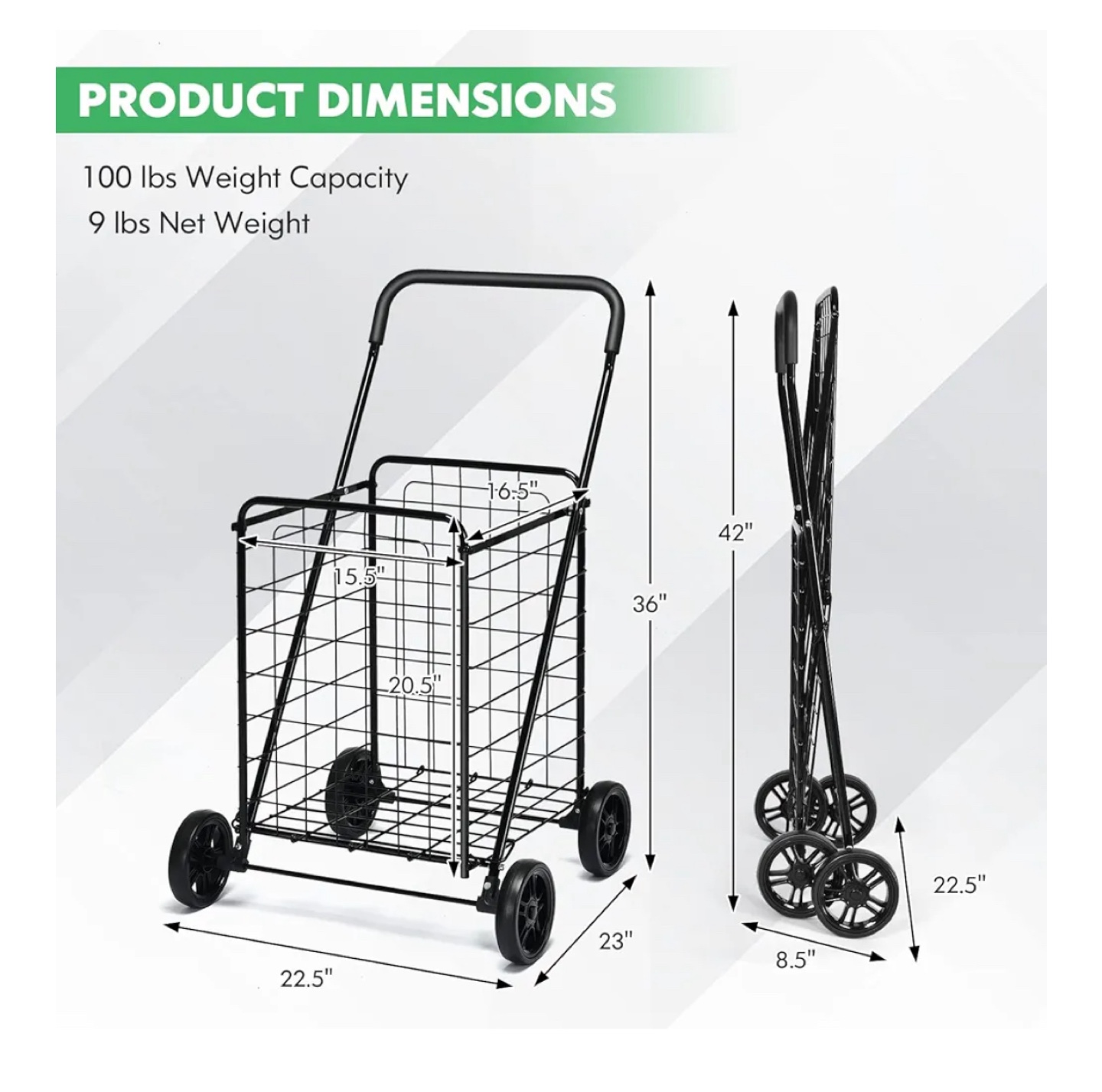 Folding Shopping Cart - Black - photo 5