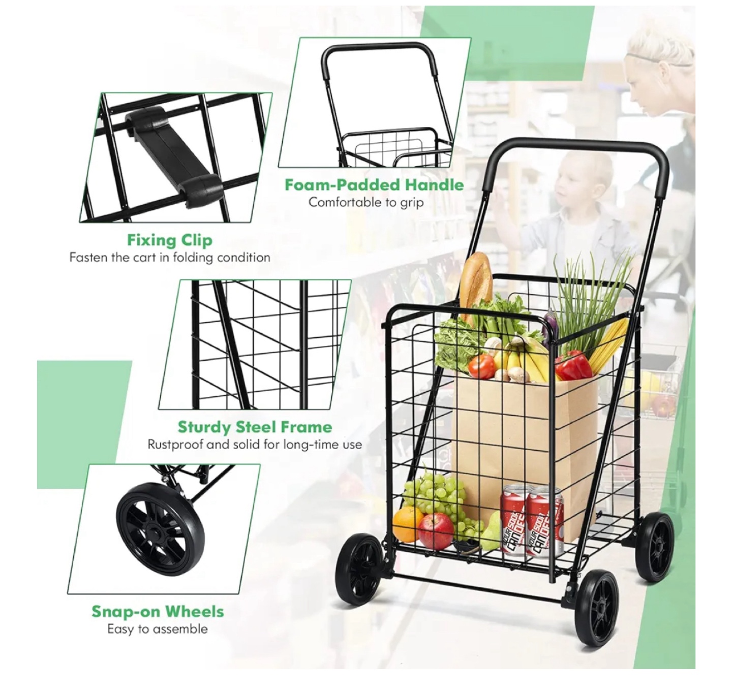 Folding Shopping Cart - Black - photo 4
