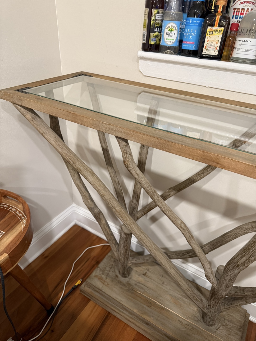 Rustic Wood & Glass Side Table - photo 3
