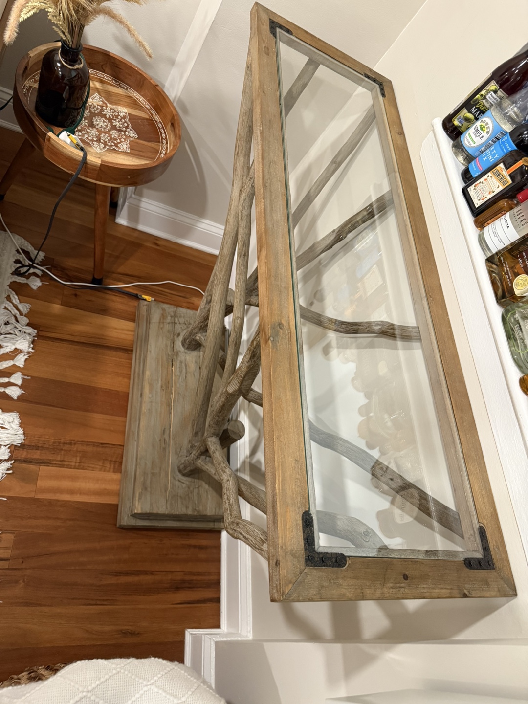 Rustic Wood & Glass Side Table - photo 2