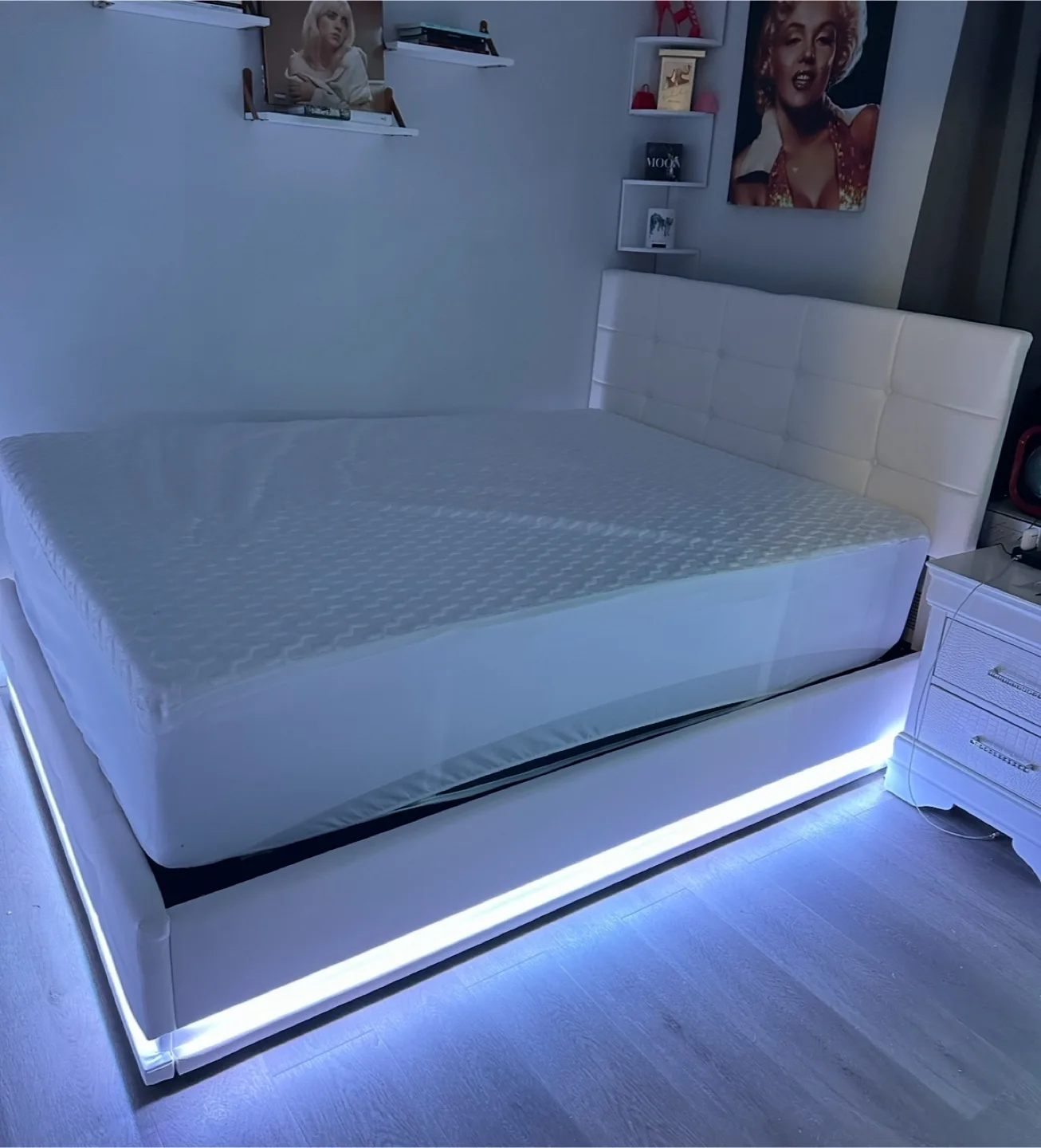 Full Size BedFrame LED Lights,USB,Storage,Pillow Top Mattress thumbnail