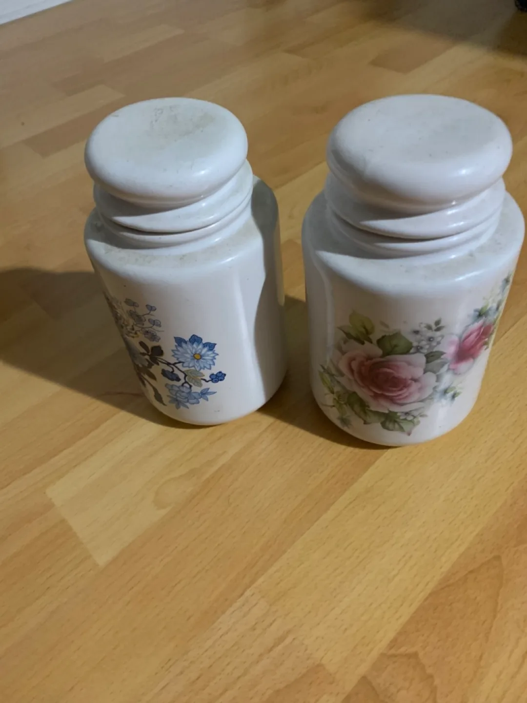 2 white ceramic floral jars brand new sale $45