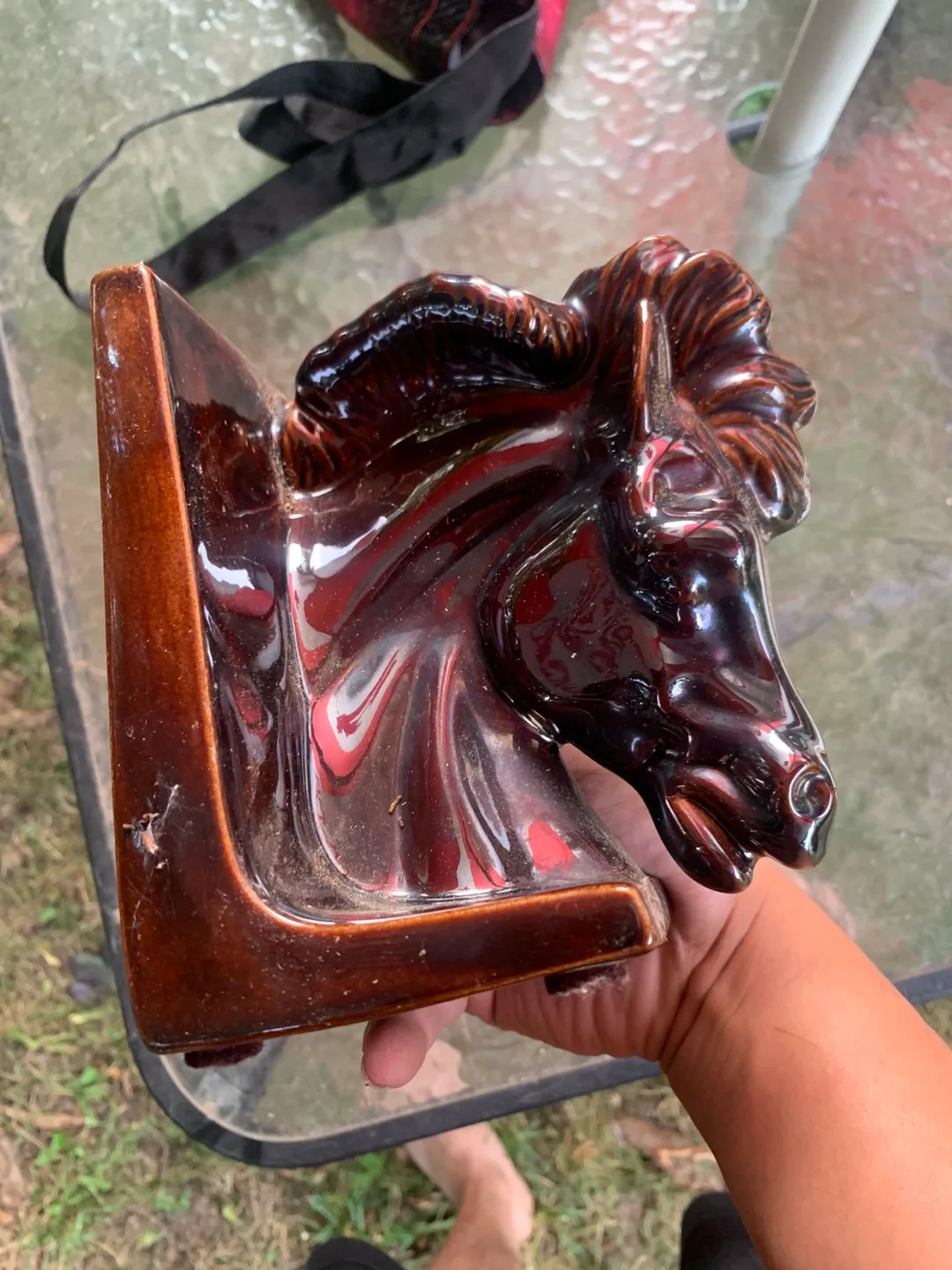 2 Piece Antique Dark wood Shelves and Horse Books Stand image indicator(7)