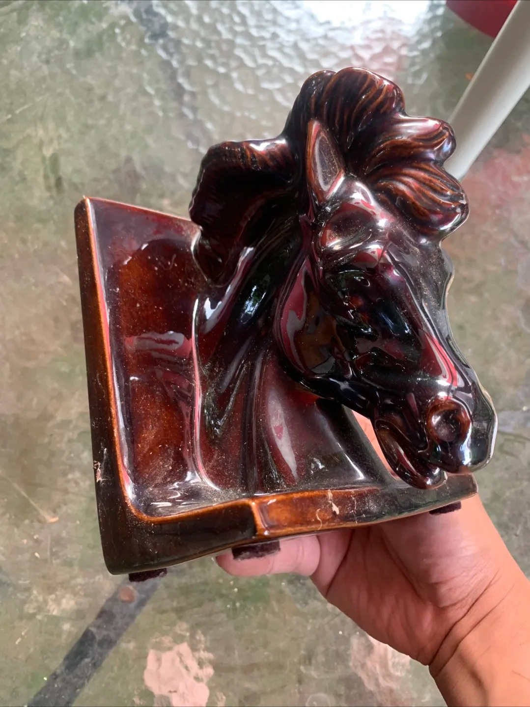 2 Piece Antique Dark wood Shelves and Horse Books Stand image indicator(10)