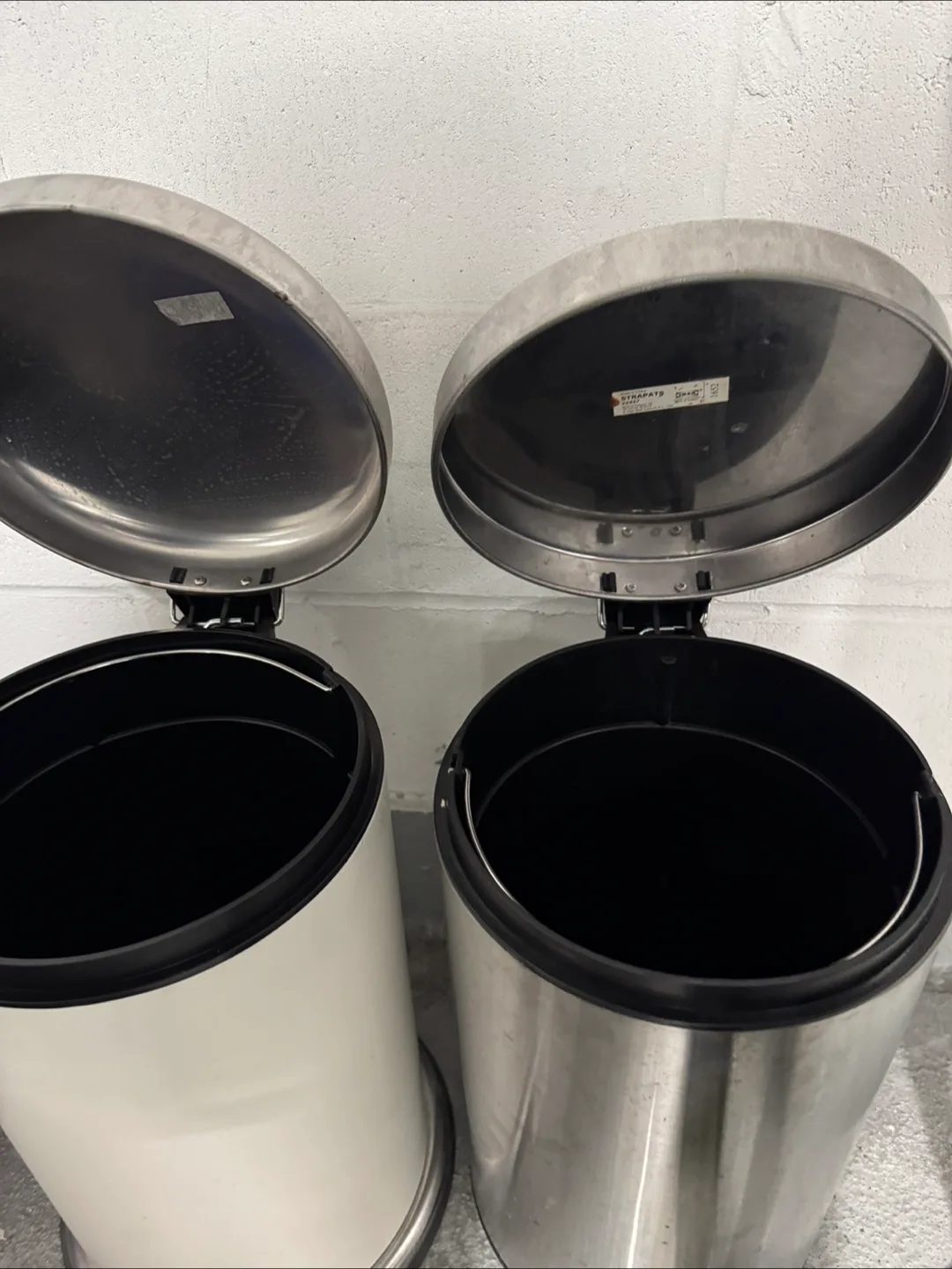 Two Step-On Trash Cans - White & Stainless Steel thumbnail