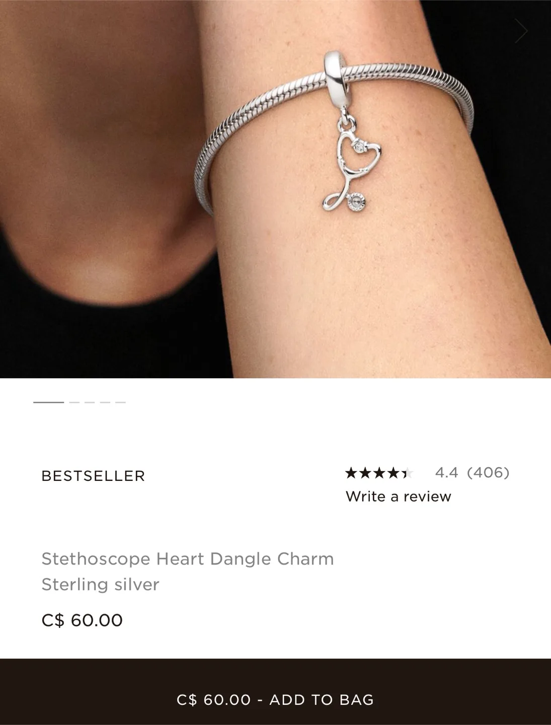 Pandora Stethoscope Heart Dangle Charm - Sterling Silver thumbnail