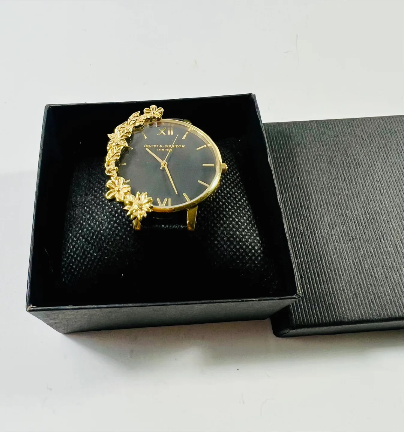 Olivia Burton Black & Gold Floral Watch thumbnail