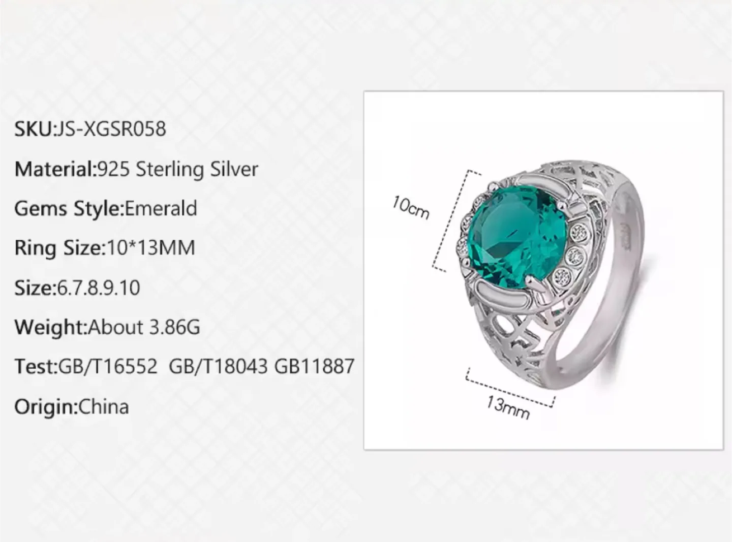 ZDADAN Silver Emerald Ring (Size 8) thumbnail